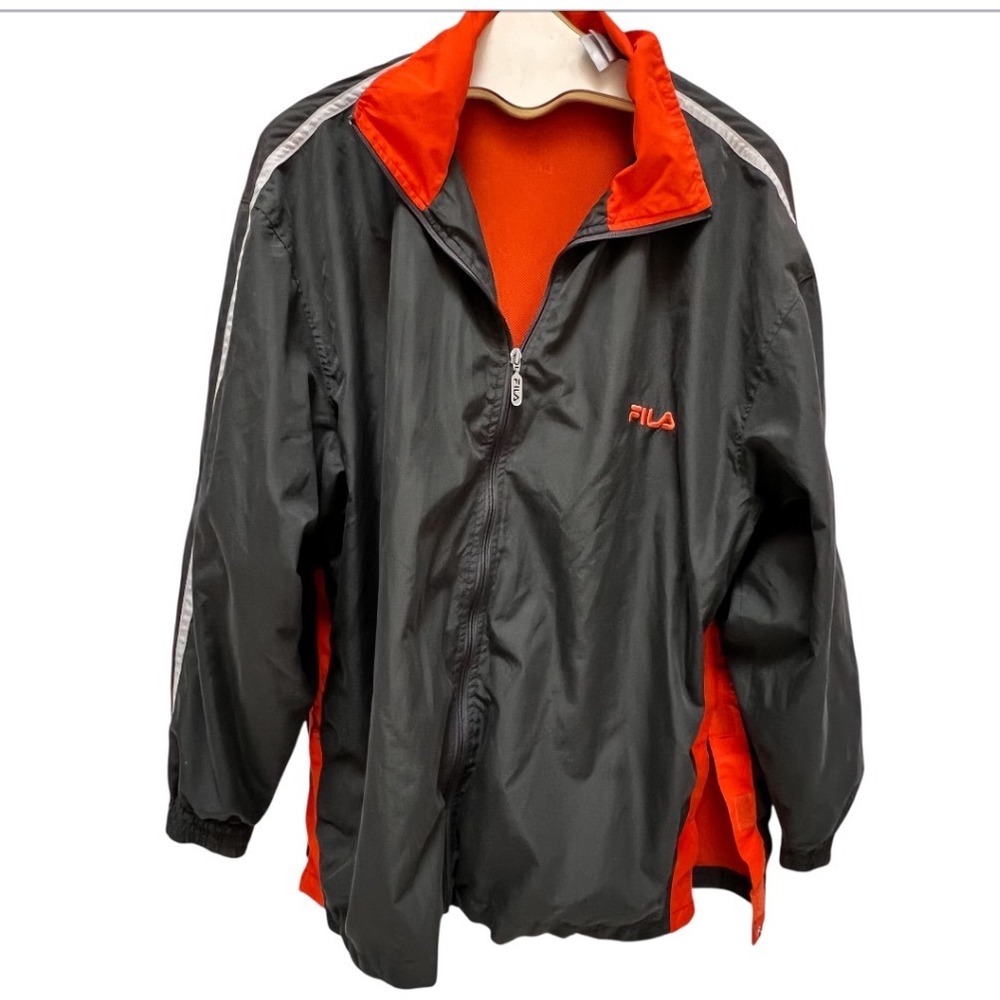 Fila Sport Mens 1XB Windbreaker Jacket Grey Orange Mesh Lined Gorpcore Big Tall - Picture 3 of 17